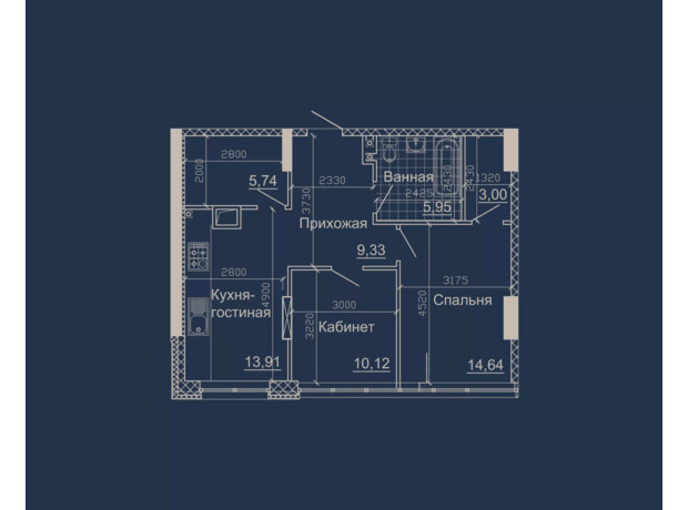 ЖК Небо: планування 1-кімнатної квартири 65.09 м²