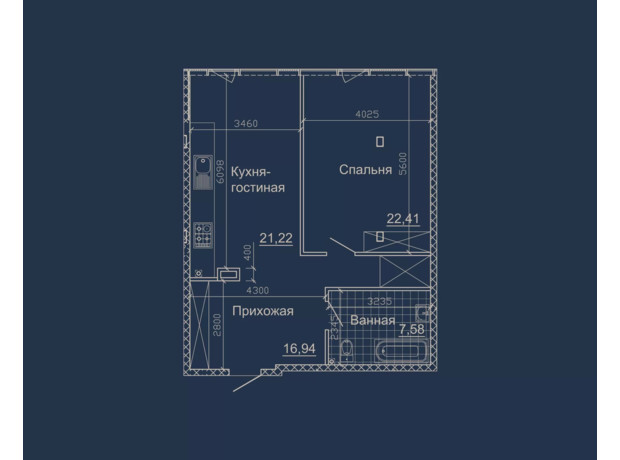 ЖК Небо: планування 1-кімнатної квартири 69.84 м²