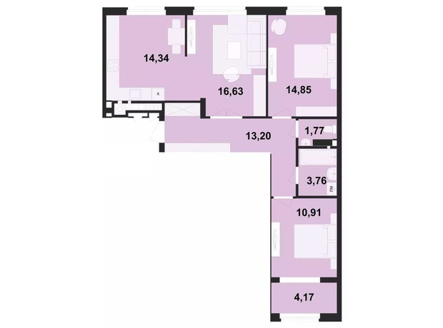 ЖК Киевский: планировка 3-комнатной квартиры 79.63 м²