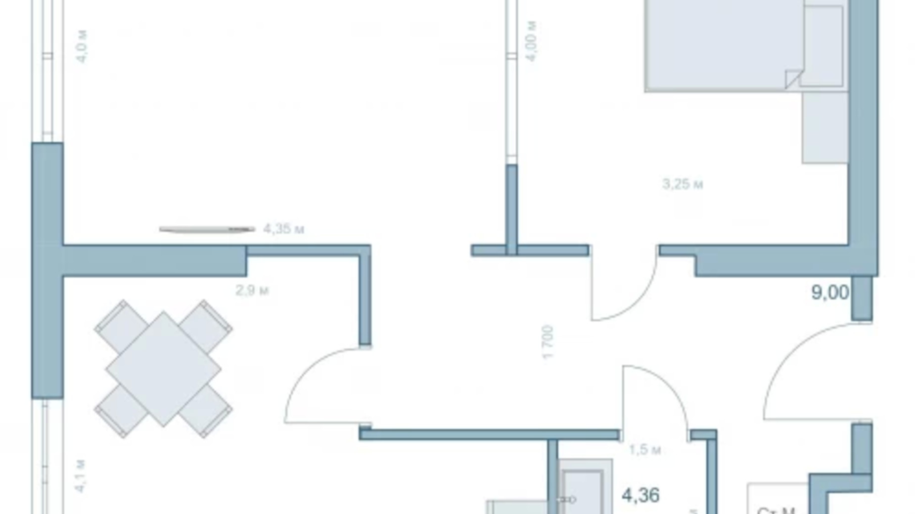 Планировка 1-комнатной квартиры в ЖК Park Hills 59.02 м², фото 319837