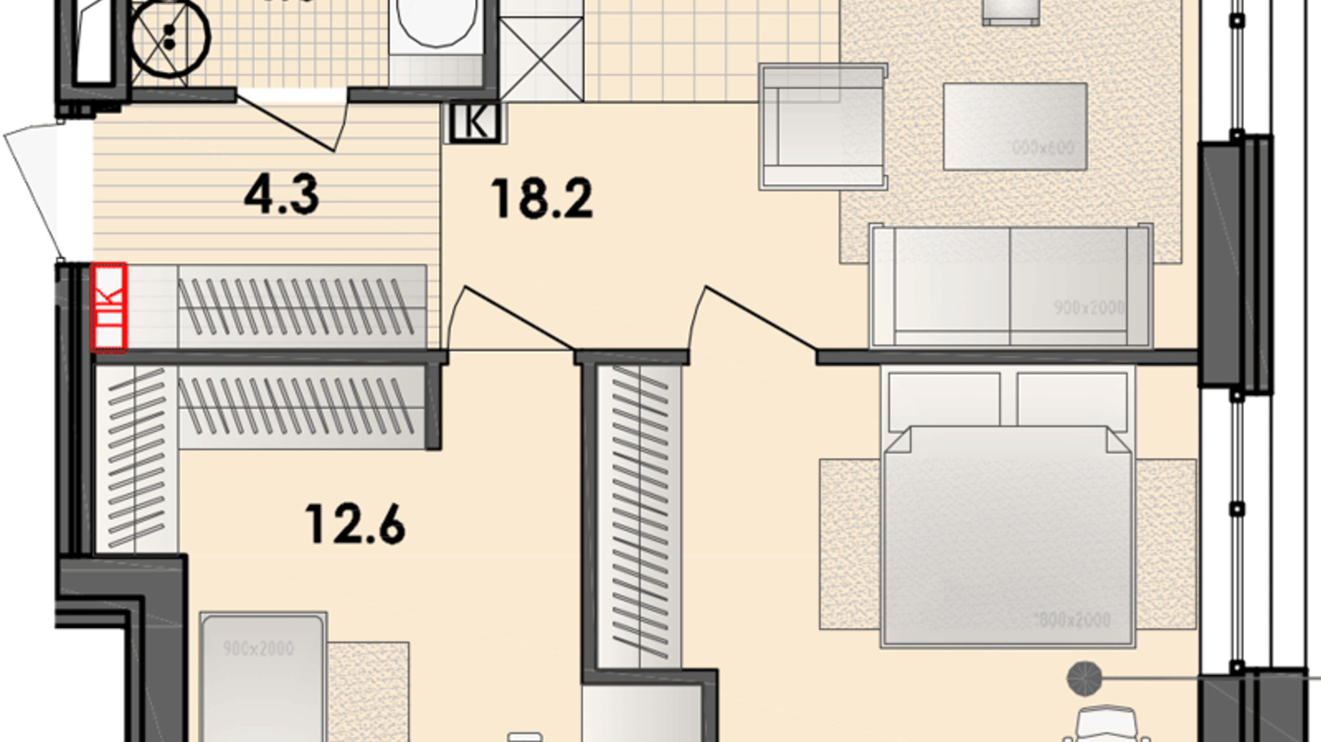 Планування 1-кімнатної квартири в ЖК Respect Hall 55.3 м², фото 319883