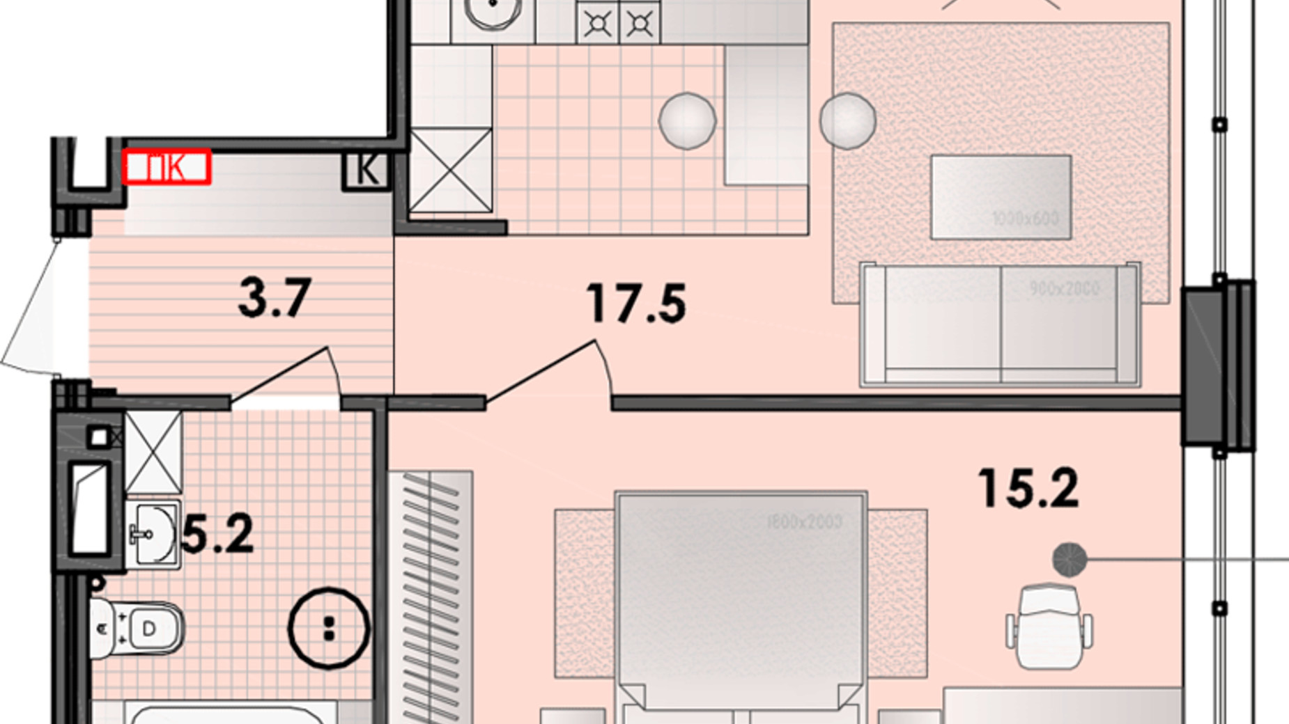 Планування 1-кімнатної квартири в ЖК Respect Hall 42.3 м², фото 319890