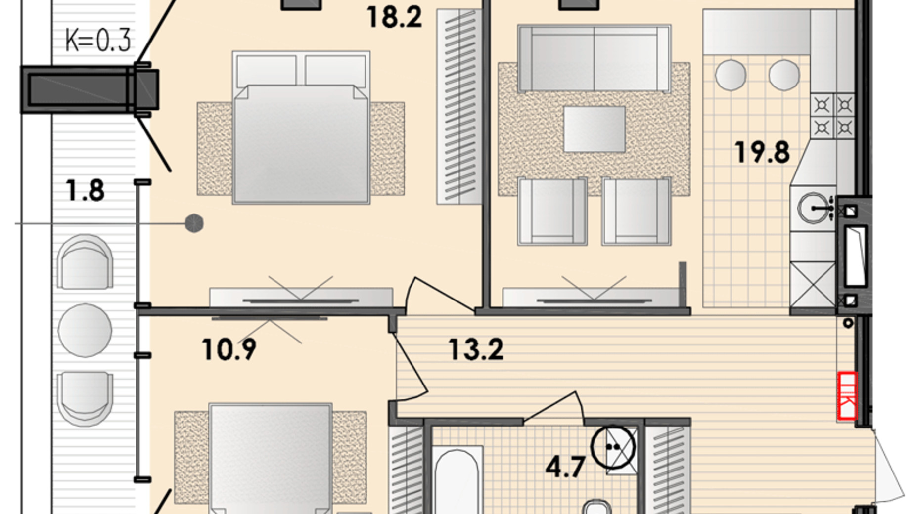 Планування 1-кімнатної квартири в ЖК Respect Hall 70.5 м², фото 319903