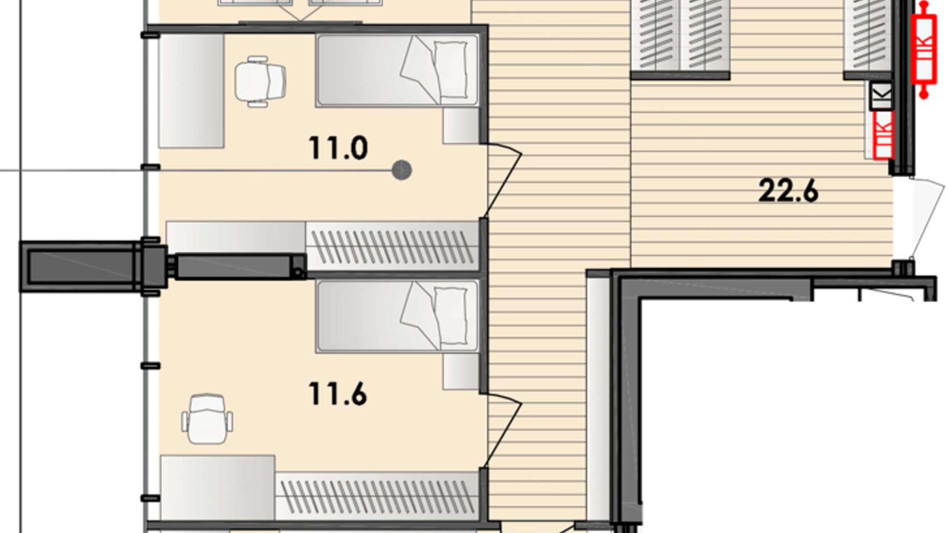 Планування 1-кімнатної квартири в ЖК Respect Hall 87.4 м², фото 319909