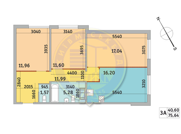 ЖК Чарівне Місто: планування 3-кімнатної квартири 75.64 м²