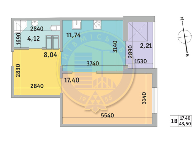 ЖК Чарівне Місто: планування 1-кімнатної квартири 43.5 м²