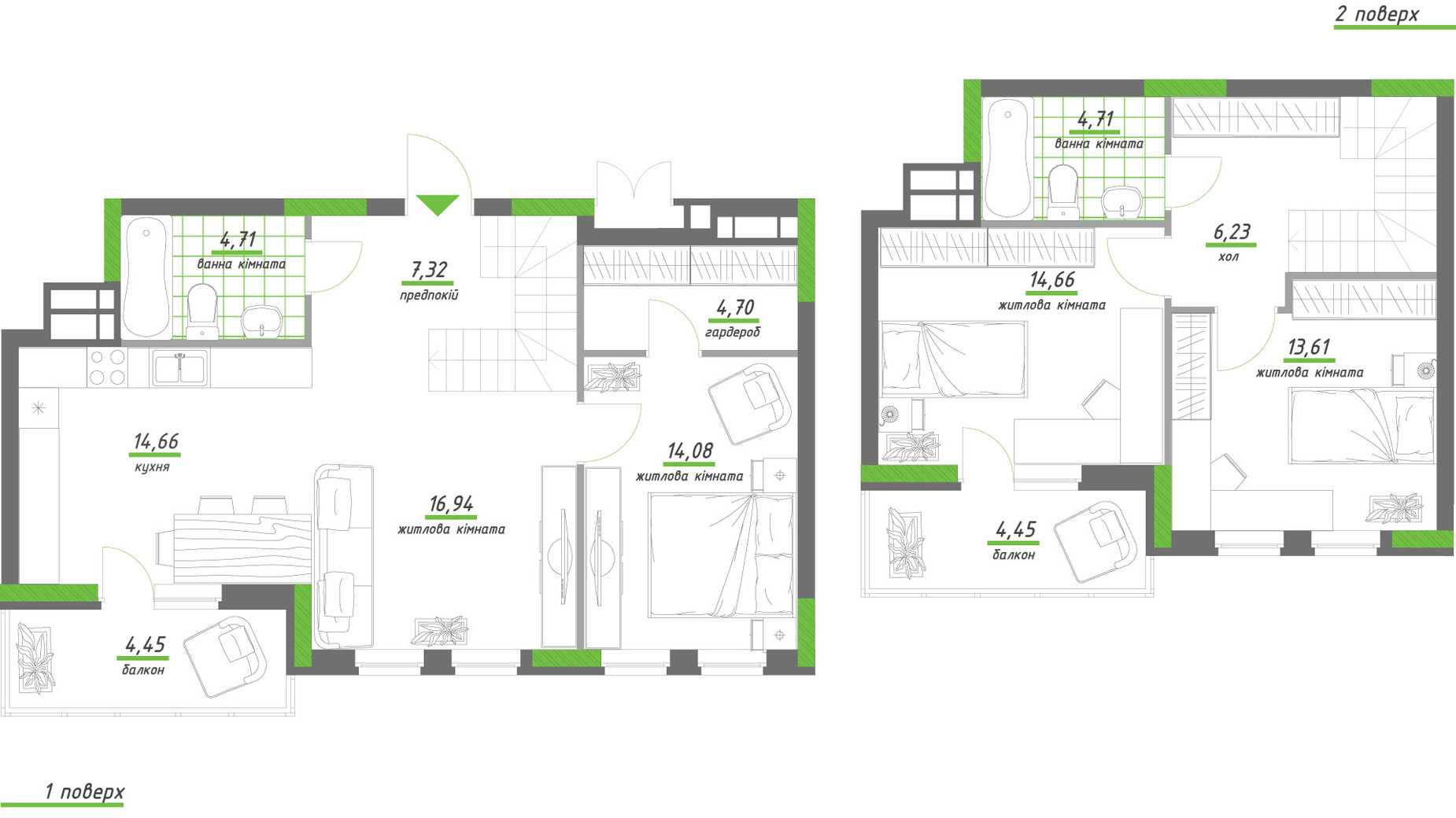 Планування багато­рівневої квартири в ЖК Нивки-Парк 110.52 м², фото 320160