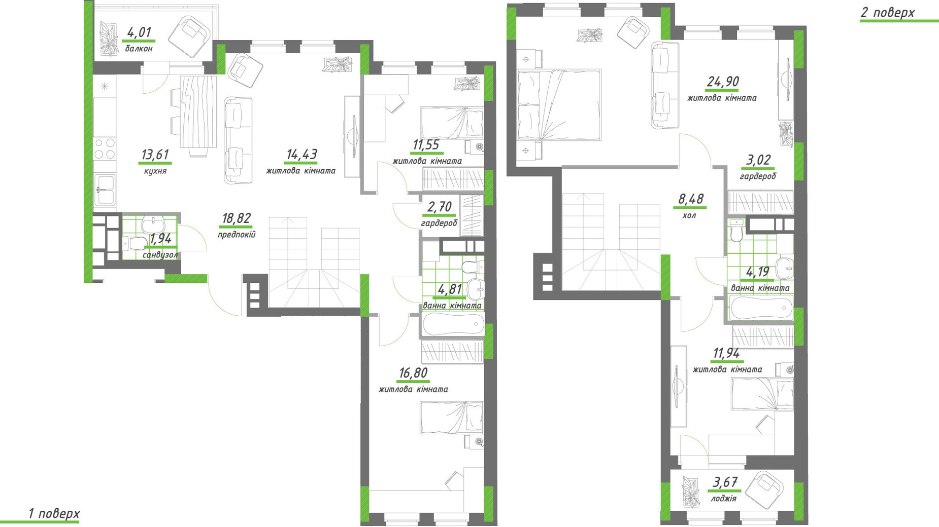 Планування багато­рівневої квартири в ЖК Нивки-Парк 145.49 м², фото 320161