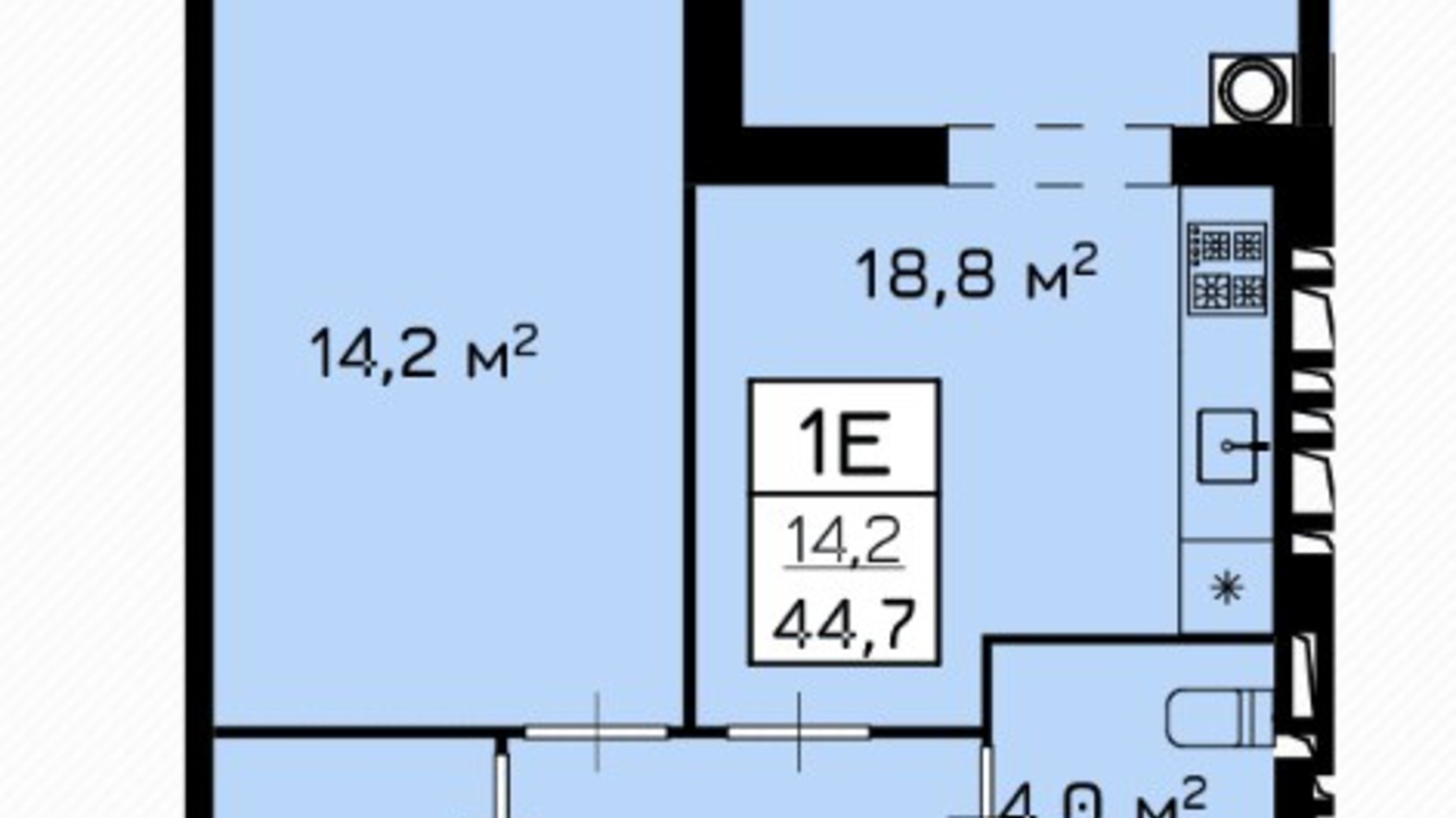 Планування 1-кімнатної квартири в ЖК Lagunа 44.7 м², фото 320282