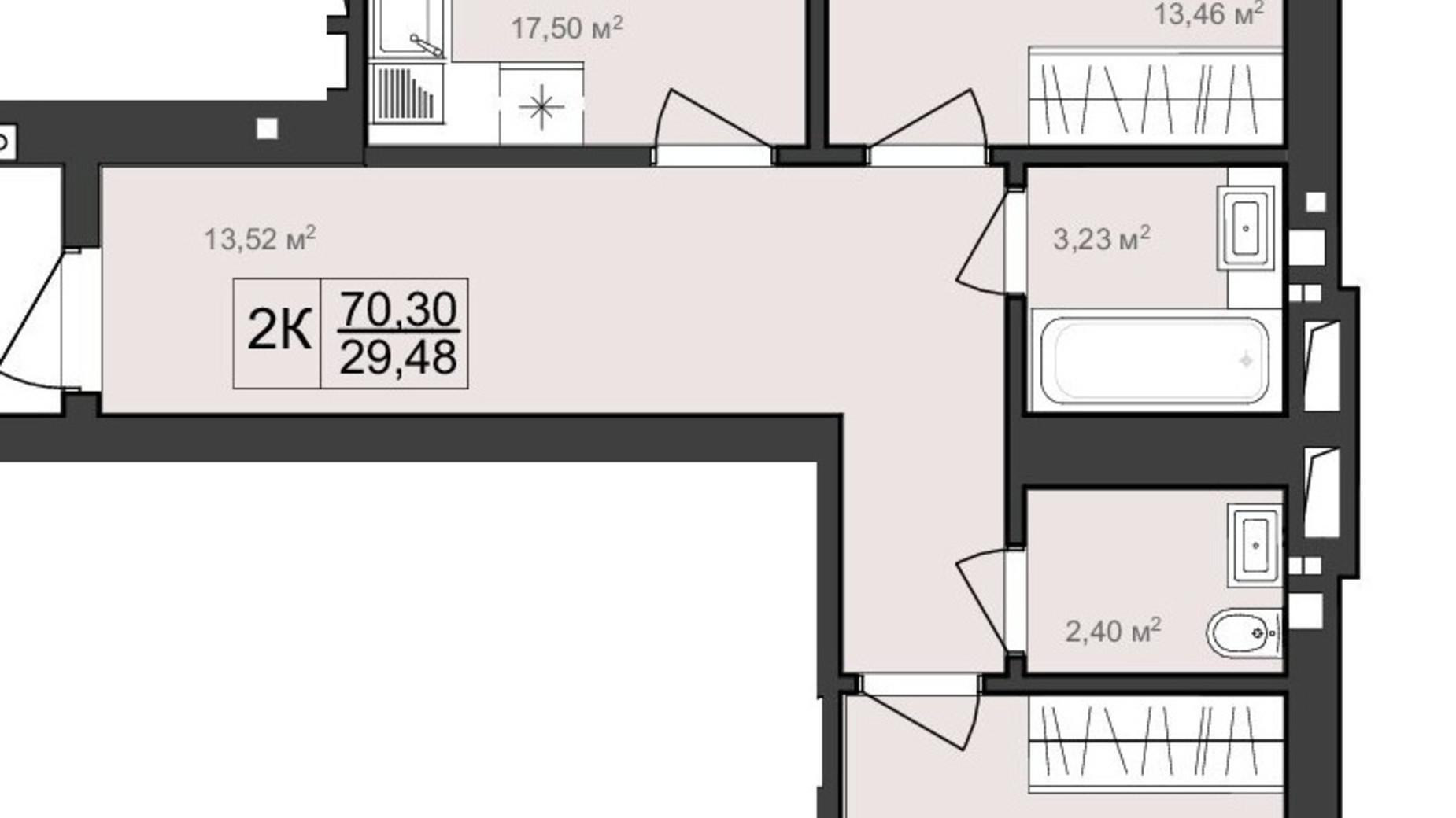 Планировка 2-комнатной квартиры в ЖК Harmony Garden 70.3 м², фото 320362