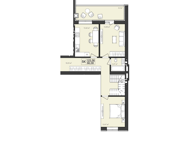 ЖК Harmony Garden: планировка 5-комнатной квартиры 125.56 м²