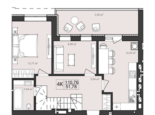 ЖК Harmony Garden: планування 4-кімнатної квартири 110.76 м²