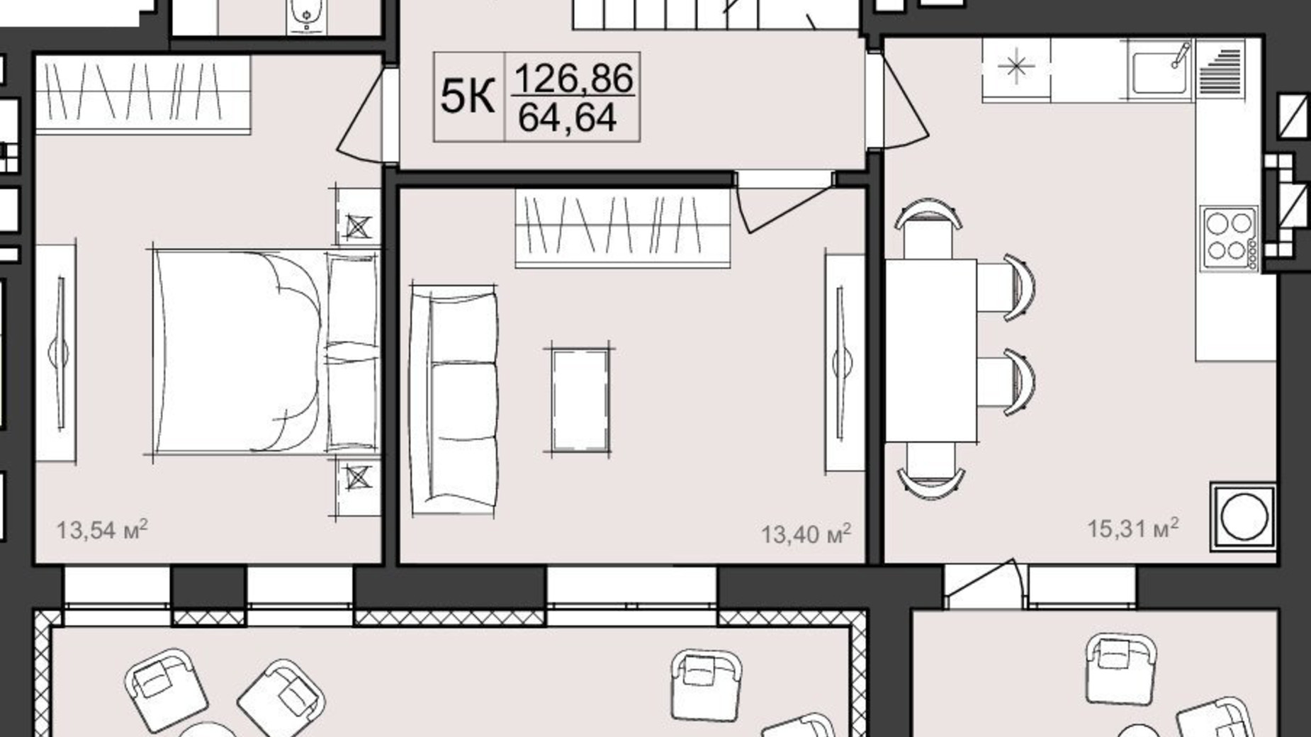 Планування багато­рівневої квартири в ЖК Harmony Garden 126.86 м², фото 320366