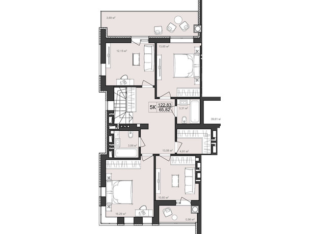 ЖК Harmony Garden: планировка 5-комнатной квартиры 122.83 м²