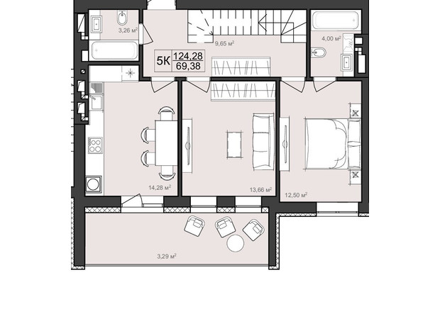 ЖК Harmony Garden: планировка 5-комнатной квартиры 124.28 м²