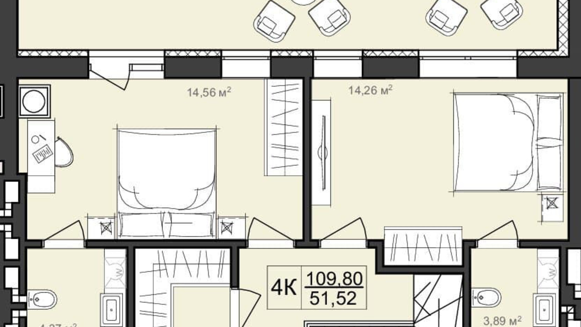 Планування багато­рівневої квартири в ЖК Harmony Garden 109.8 м², фото 320372