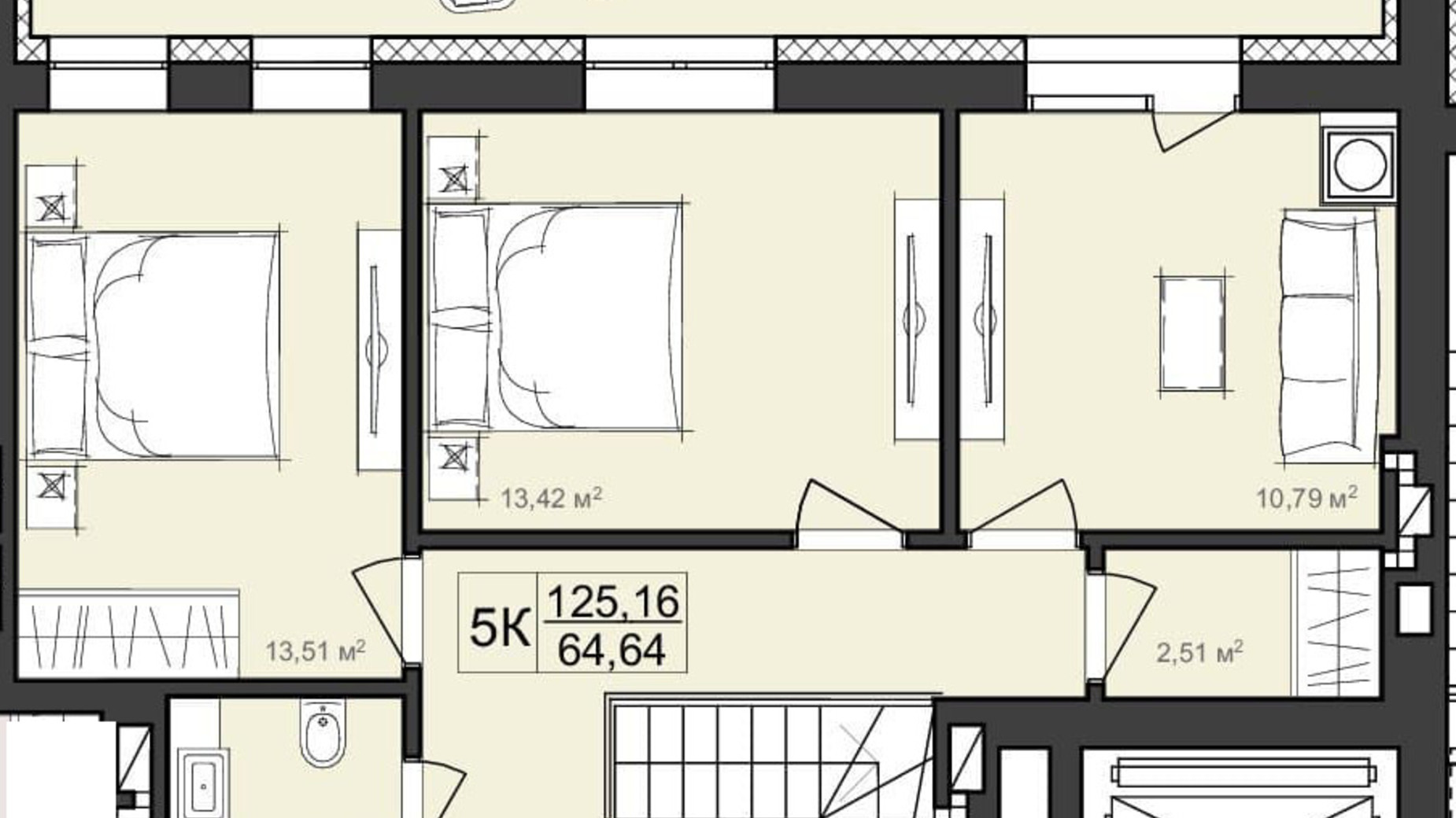 Планування багато­рівневої квартири в ЖК Harmony Garden 125.16 м², фото 320392