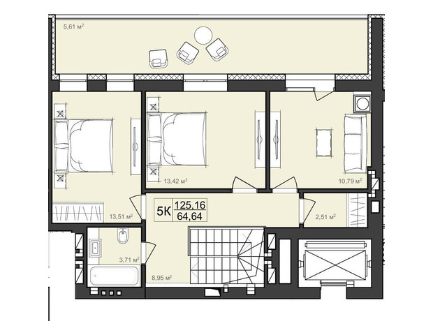 ЖК Harmony Garden: планировка 5-комнатной квартиры 125.16 м²
