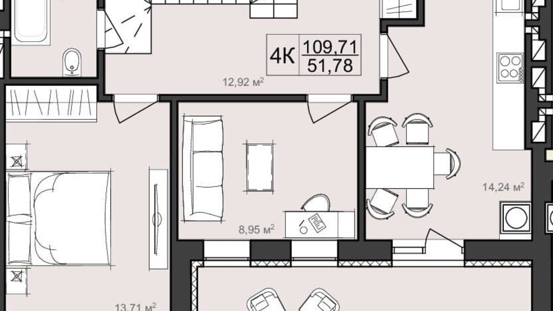 Планування багато­рівневої квартири в ЖК Harmony Garden 109.71 м², фото 320395