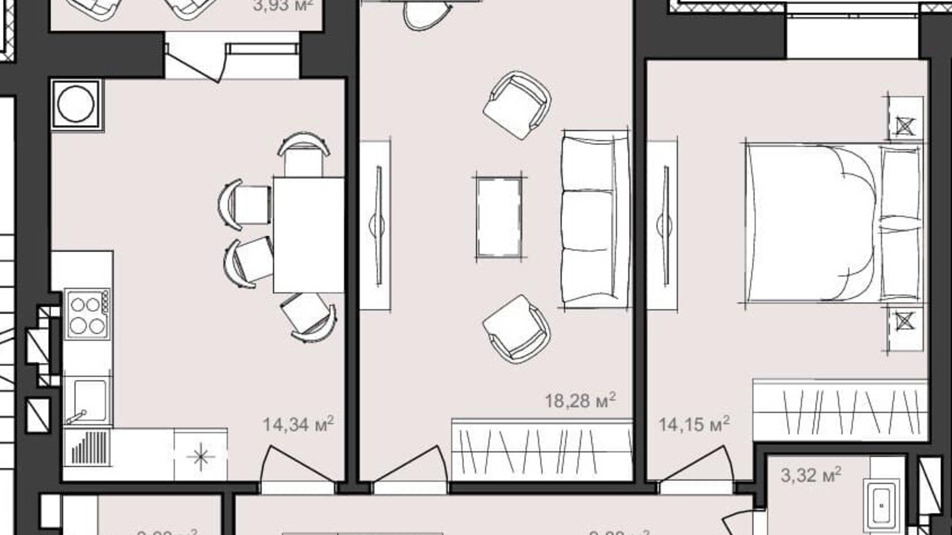 Планування 2-кімнатної квартири в ЖК Harmony Garden 67.12 м², фото 320404