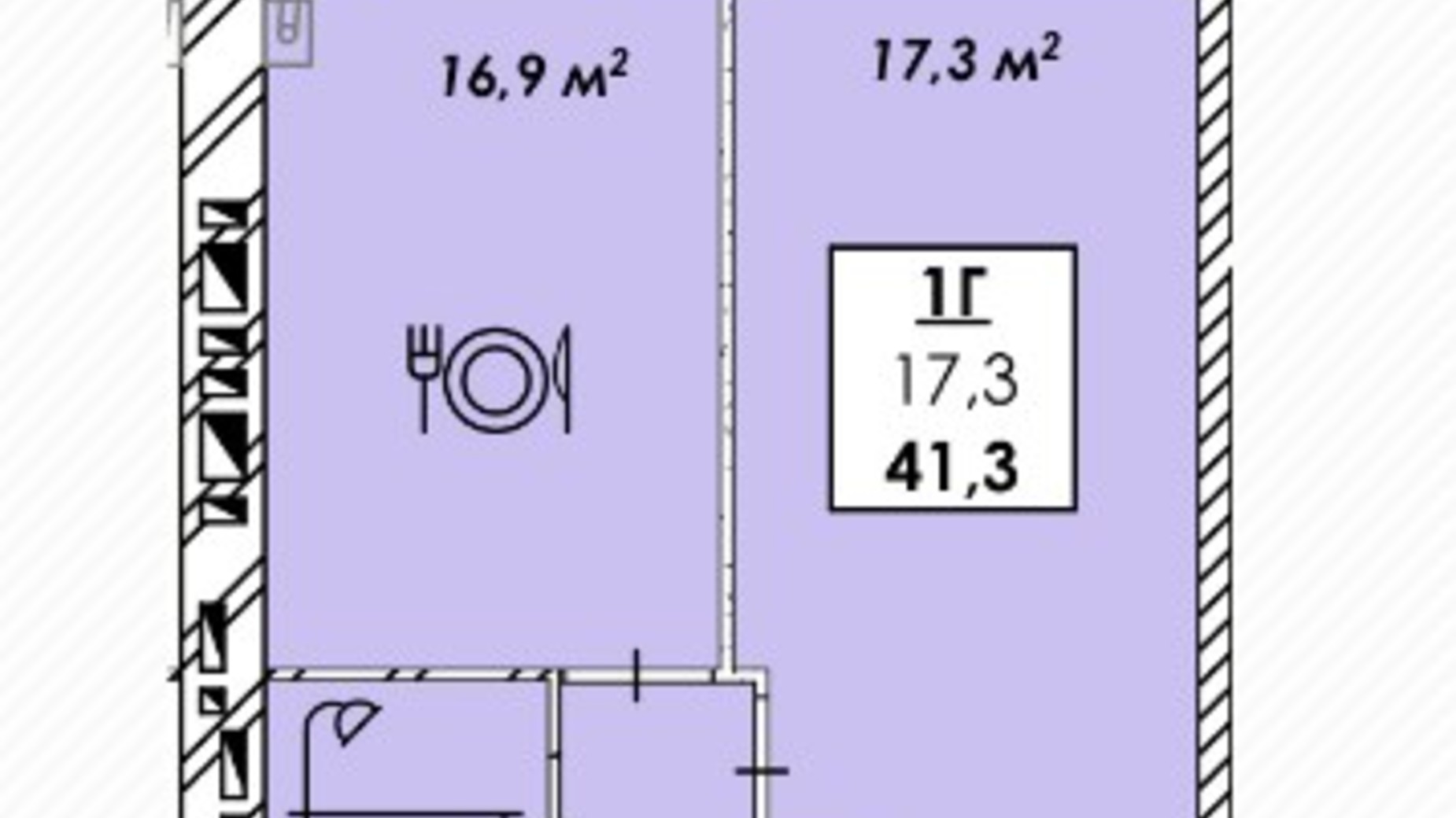 Планировка 1-комнатной квартиры в ЖК Родной дом 41.3 м², фото 320513