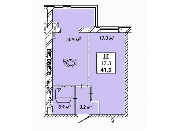 ЖК Родной дом: планировка 1-комнатной квартиры 41.3 м²