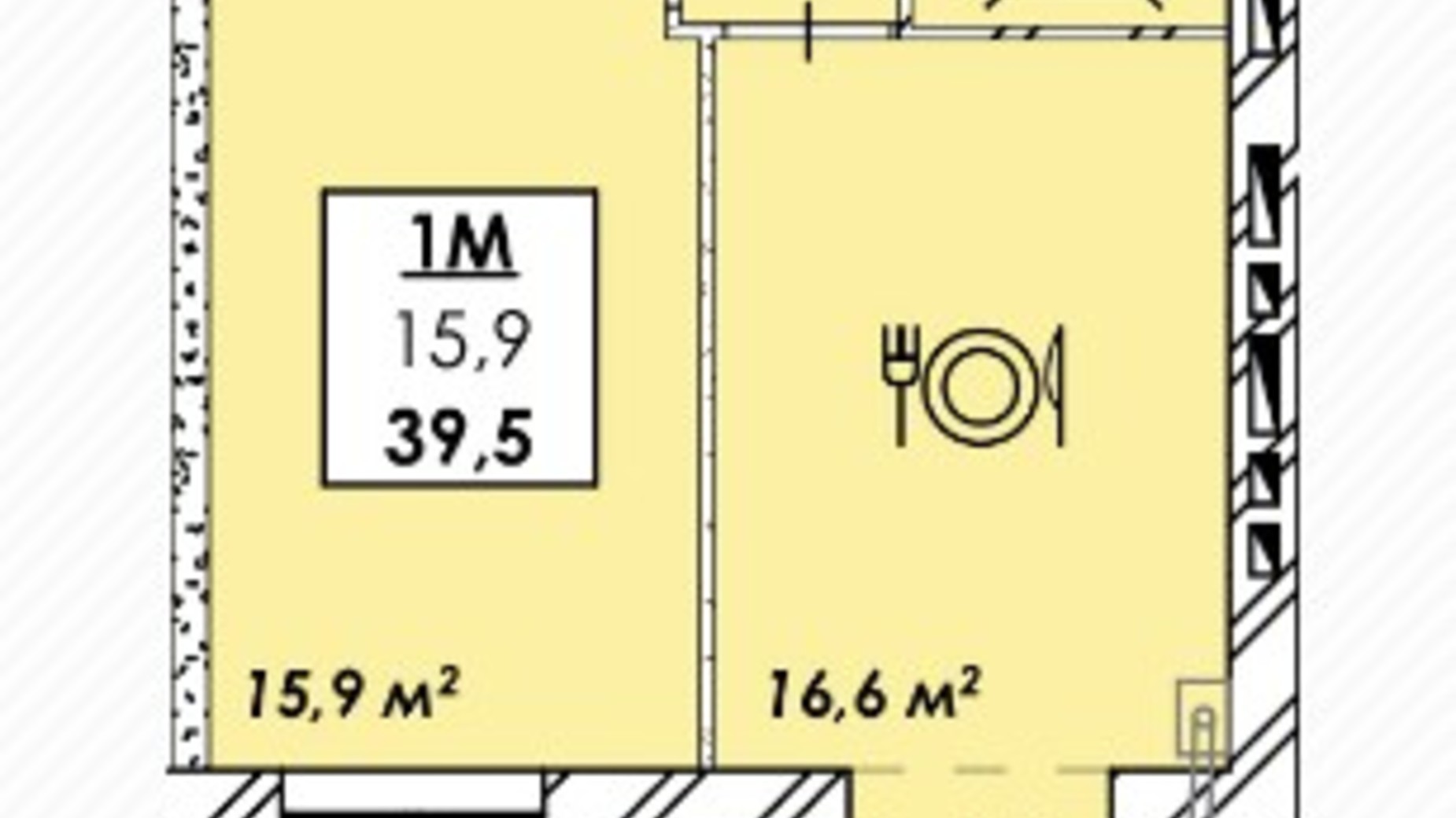 Планировка 1-комнатной квартиры в ЖК Родной дом 39.5 м², фото 320514