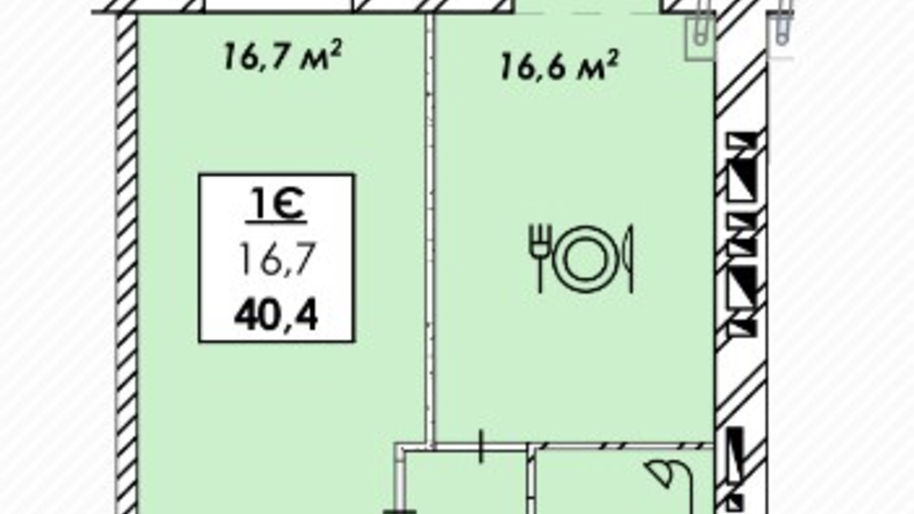 Планування 1-кімнатної квартири в ЖК Рідний Дім 40.4 м², фото 320517