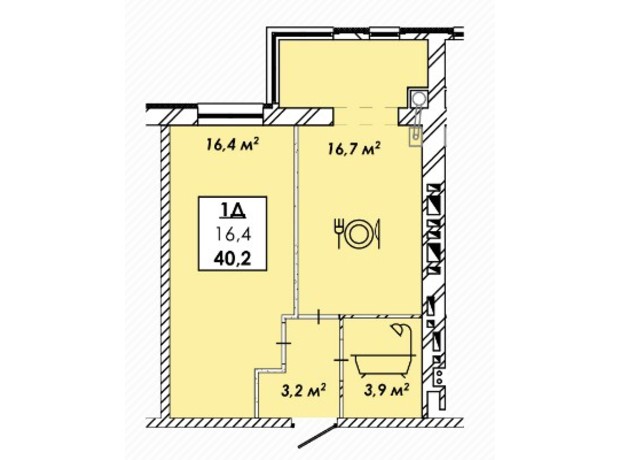 ЖК Родной дом: планировка 1-комнатной квартиры 40.2 м²