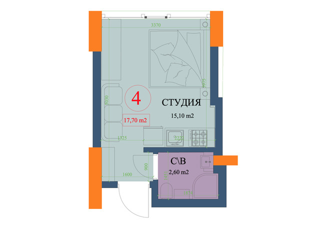 ЖК Куликовский: планировка 1-комнатной квартиры 17.7 м²