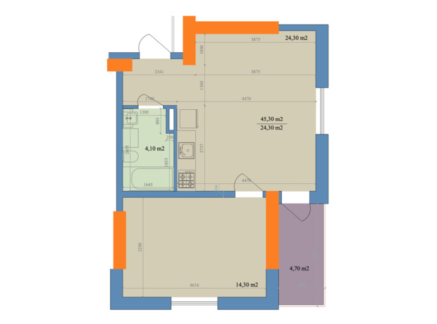 ЖК Магистр: планировка помощения 45.3 м²