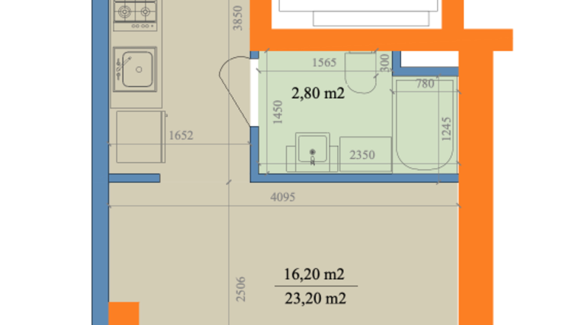 Планування приміщення в ЖК Магістр 23.2 м², фото 320630