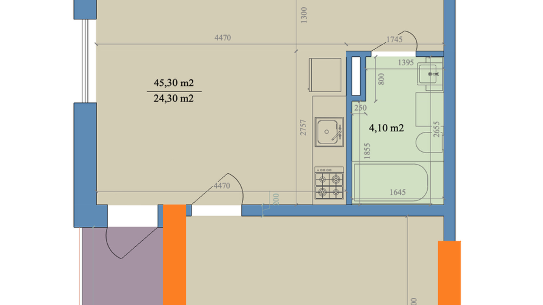 Планировка помещения в ЖК Магистр 45.3 м², фото 320634