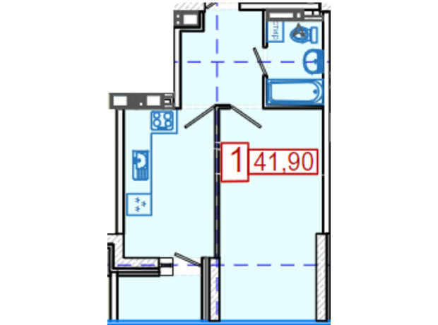 ЖК Немецкий проект на Холодной Горе: планировка 1-комнатной квартиры 41.9 м²