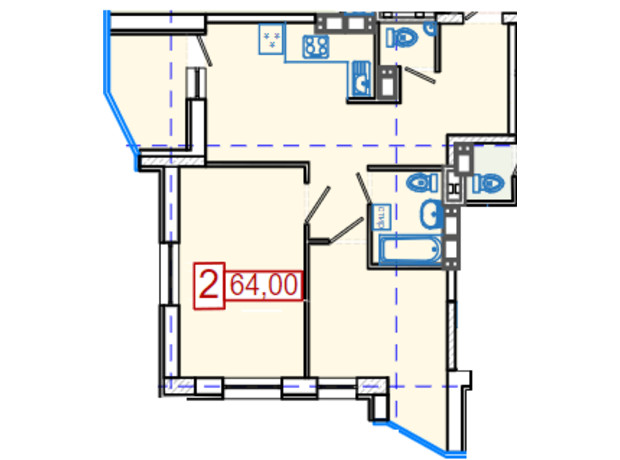 ЖК Немецкий проект на Холодной Горе: планировка 2-комнатной квартиры 64 м²