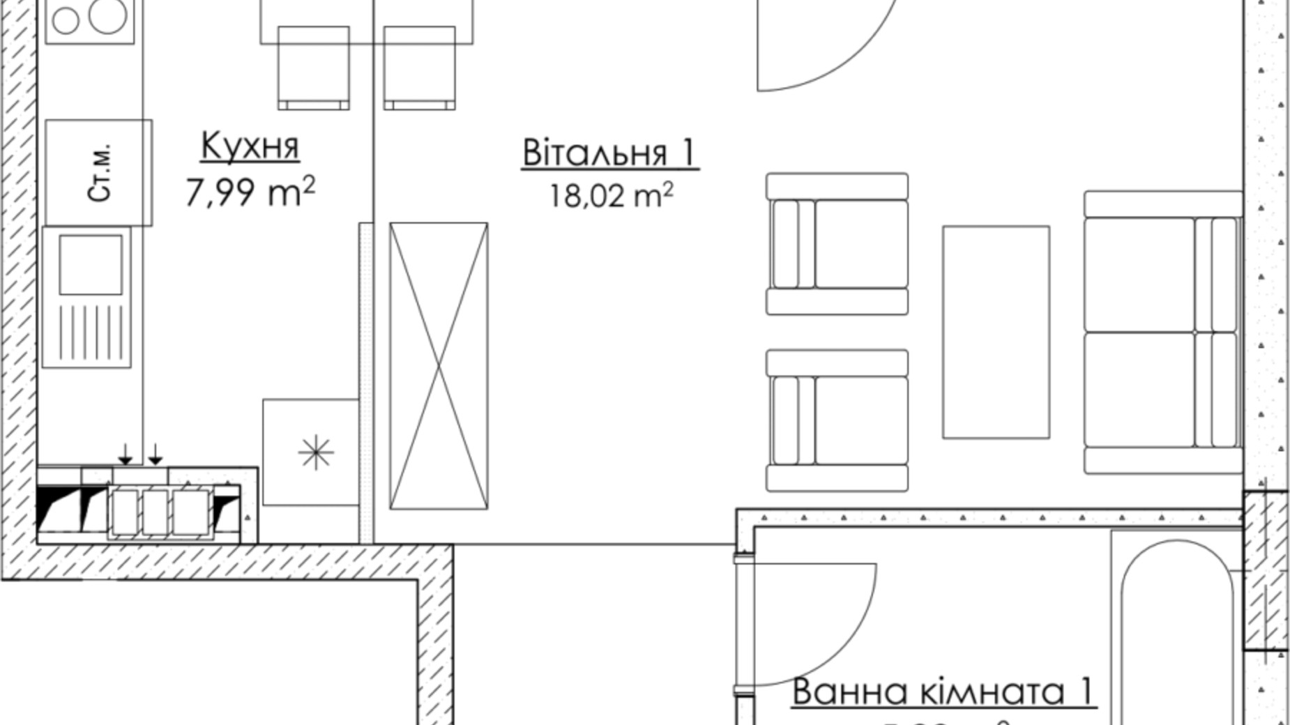 Планування 1-кімнатної квартири в ЖК O2 Residence 36.52 м², фото 320826