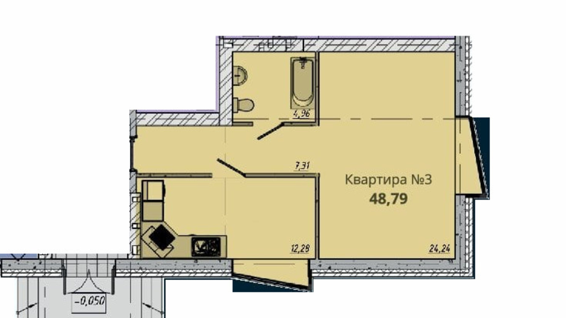 Планування 1-кімнатної квартири в ЖК Європейський квартал 48.79 м², фото 320839