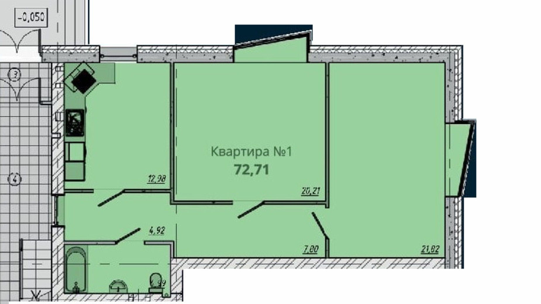 Планування 2-кімнатної квартири в ЖК Європейський квартал 72.71 м², фото 320843
