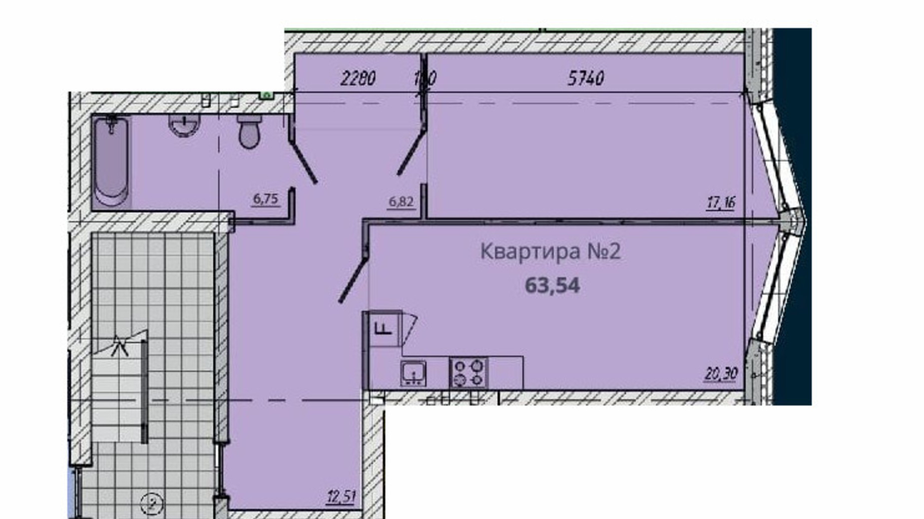 Планування 2-кімнатної квартири в ЖК Європейський квартал 63.54 м², фото 320845