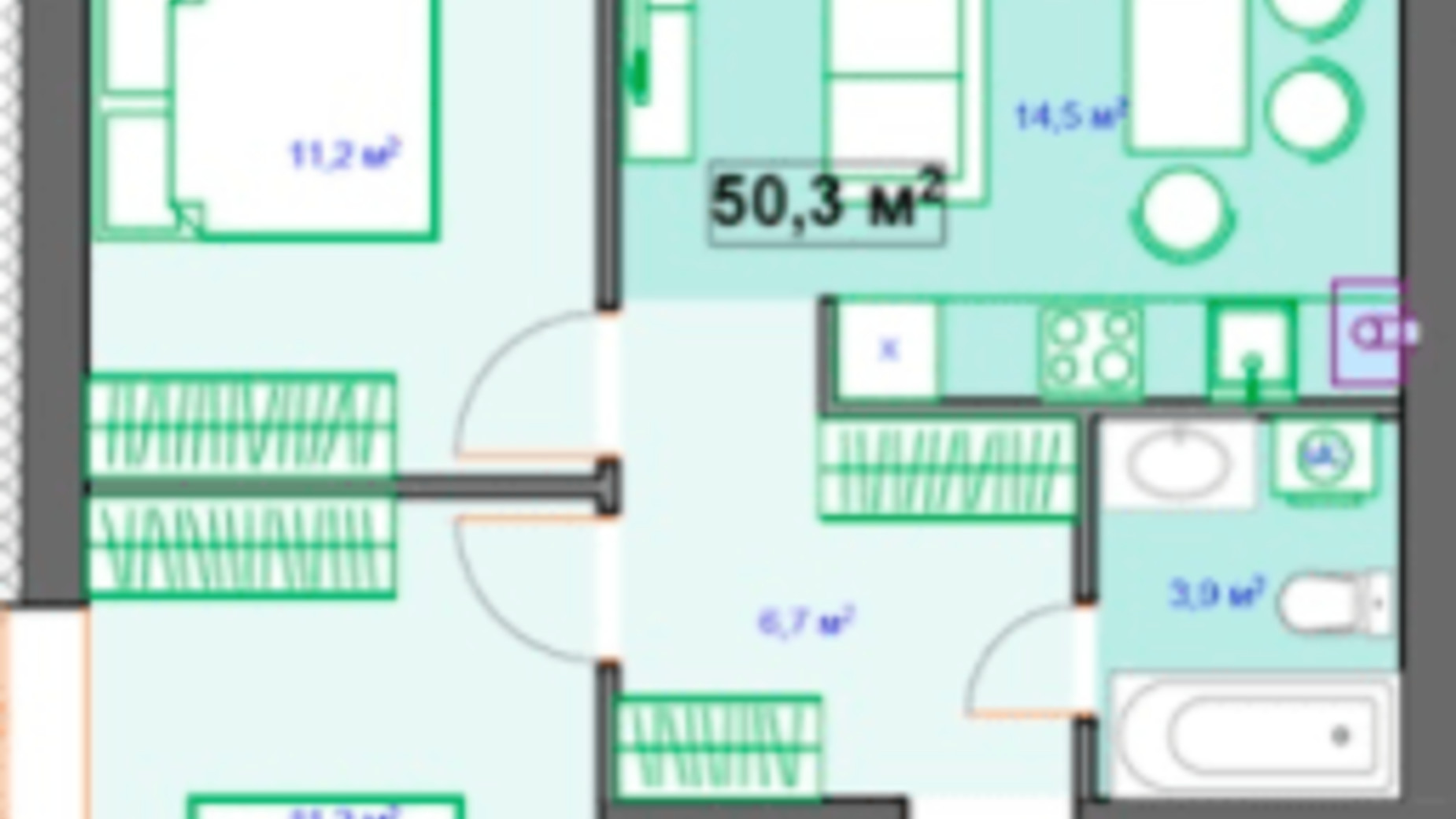 Планировка 2-комнатной квартиры в ЖК Author 50.3 м², фото 320986