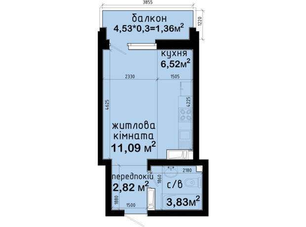 ЖК Авеню 42: планировка 1-комнатной квартиры 25.62 м²