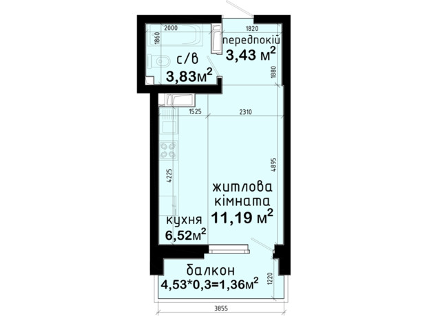 ЖК Авеню 42: планування 1-кімнатної квартири 26.33 м²