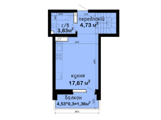 ЖК Авеню 42: планування 1-кімнатної квартири 56.49 м²