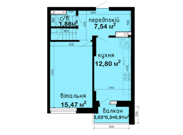 ЖК Авеню 42: планування 3-кімнатної квартири 77.18 м²
