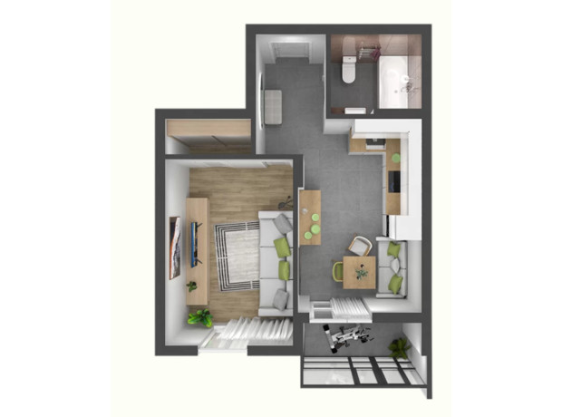 ЖК Verba: планування 1-кімнатної квартири 39.41 м²