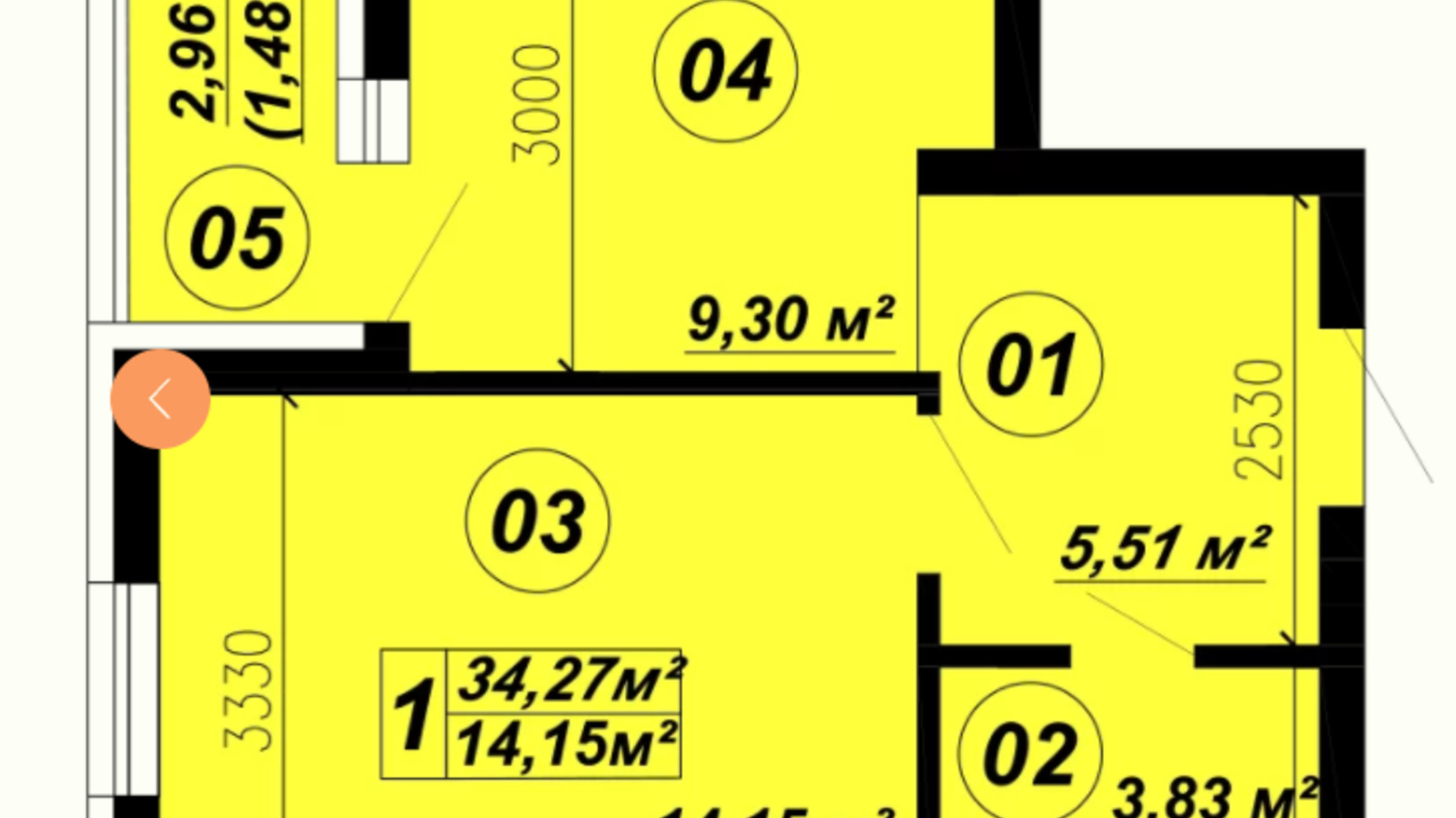 Планировка 1-комнатной квартиры в ЖК Verba 34.27 м², фото 321055