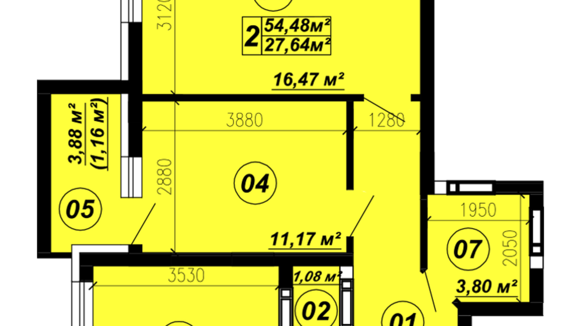 Планування 2-кімнатної квартири в ЖК Verba 54.48 м², фото 321061