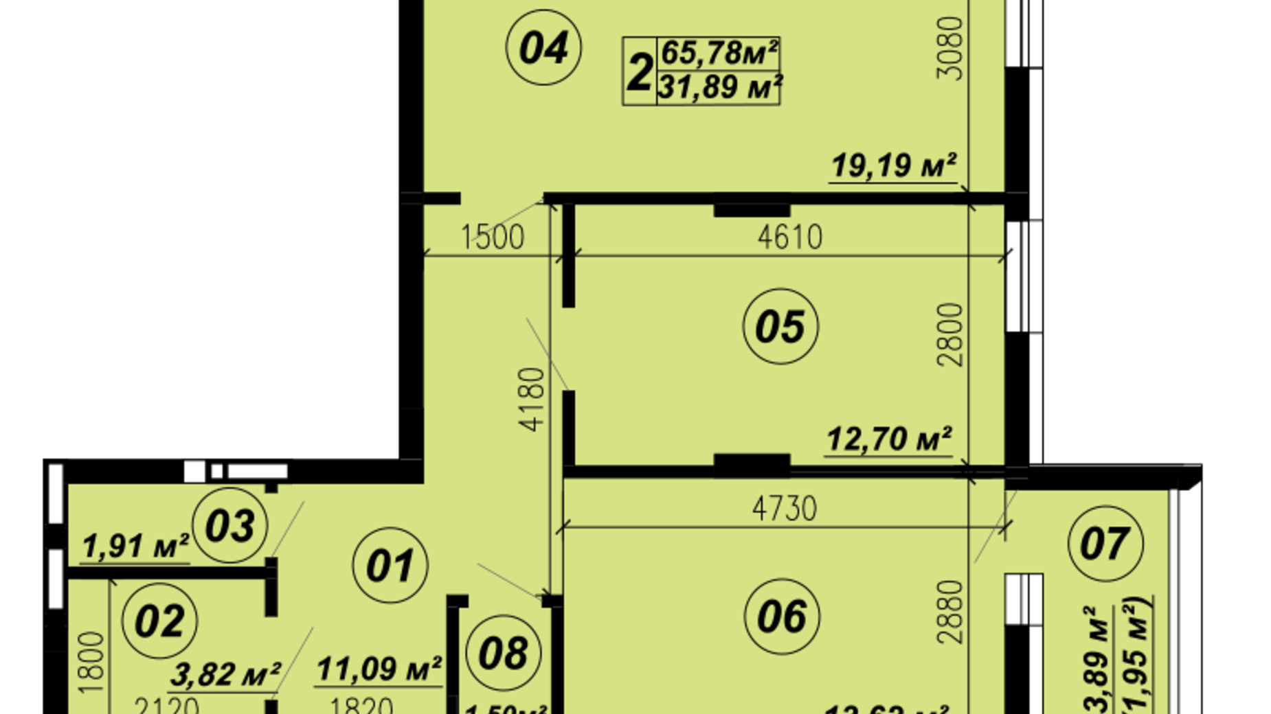 Планировка 2-комнатной квартиры в ЖК Verba 65.78 м², фото 321065