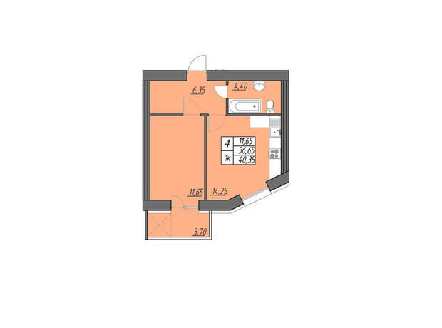 ЖК Best Village Байковцы: планировка 2-комнатной квартиры 40.35 м²