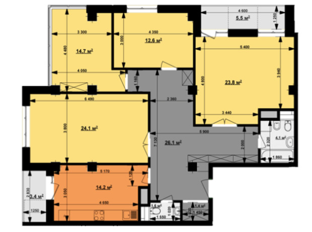 ЖК Вектор: планування 4-кімнатної квартири 126.4 м²